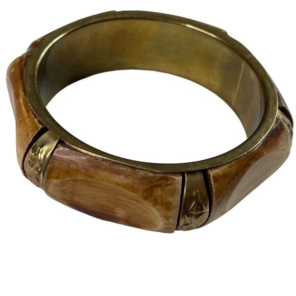 Chunky Dyed Bone Brass Bangle Bracelet  Tribal Boho Hippie Chic Vintage 70s u - Picture 6 of 6